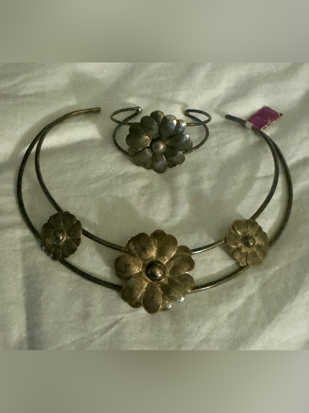 Silver Floral Double-Band Choker Necklace